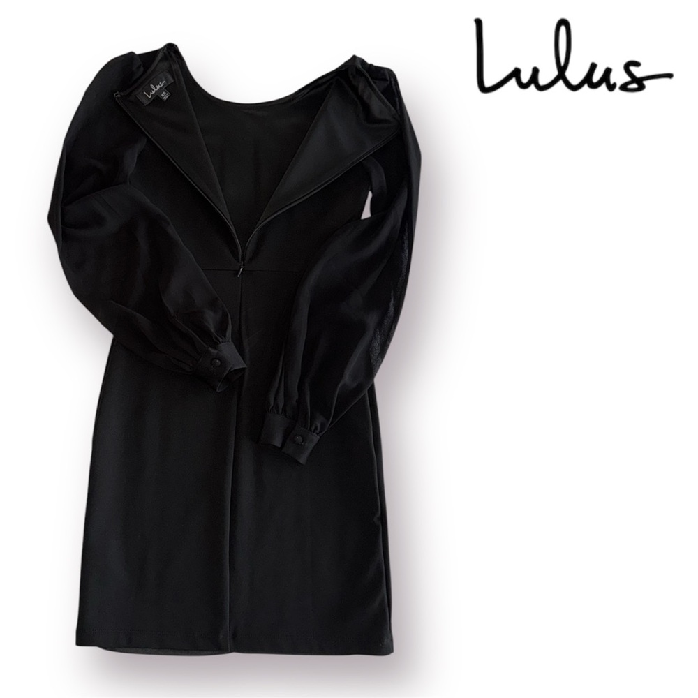 🛍️SALE🛍️ Lulu’s Long Sheer Sleeves Black Dress - Picture 6 of 9